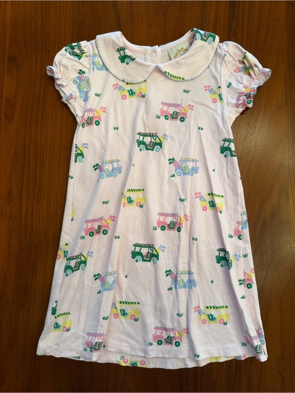 The Beaufort Bonnet Company Maude's Polo Dress in golf buggy print size 5
